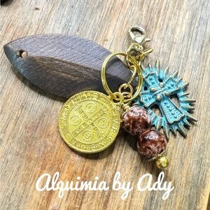 Brass rustic cross red agate bag charms card holder keychain